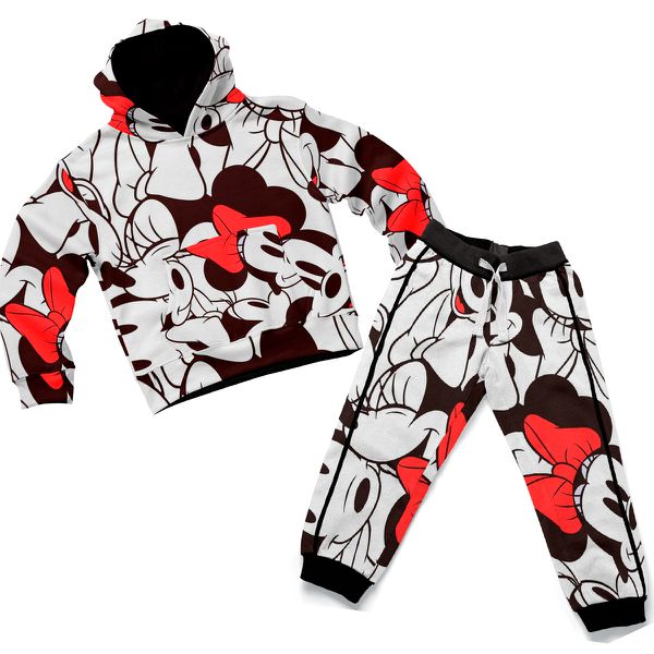 Conjunto Moletom Infantil Blusa de Frio e Calça Personagens Minnie Branco e Preto