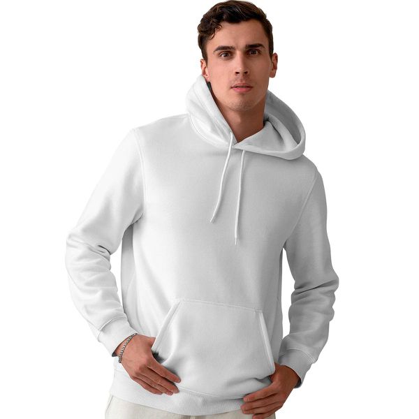 Moletom Masculino Branco Básico Flanelado Com Capuz e Bolso