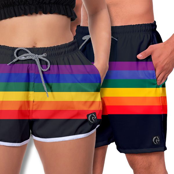 Kit Short Casal Masculino Feminino Arco-Íris