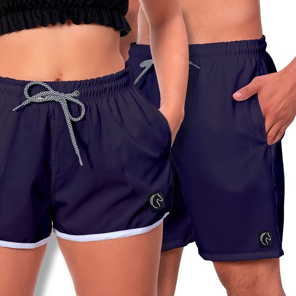 Kit Short Casal Masculino Feminino Azul Marinho