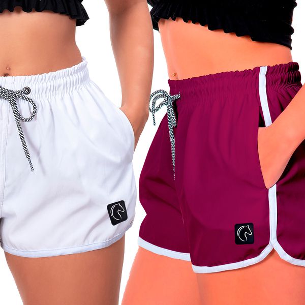 Kit 2 Shorts Feminino Branco e Roxo Moda Praia ou Academia W2 Premium