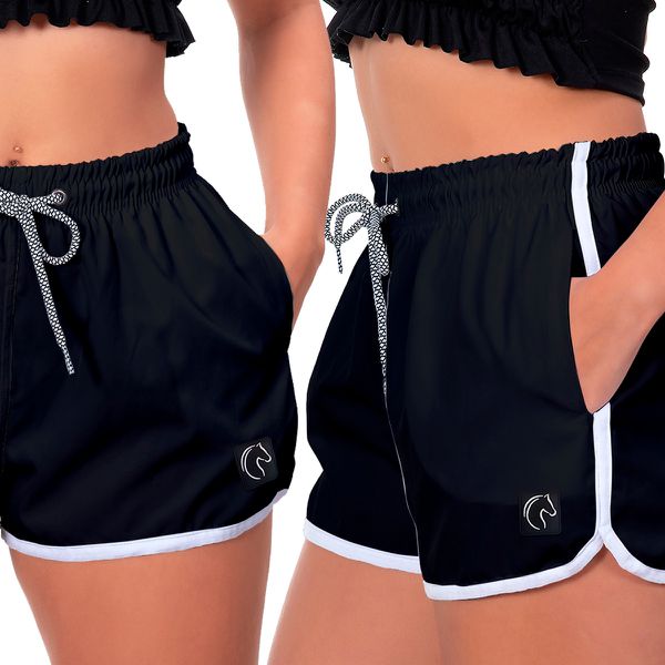 Kit 2 Shorts Feminino Preto Moda Praia ou Academia W2 Premium