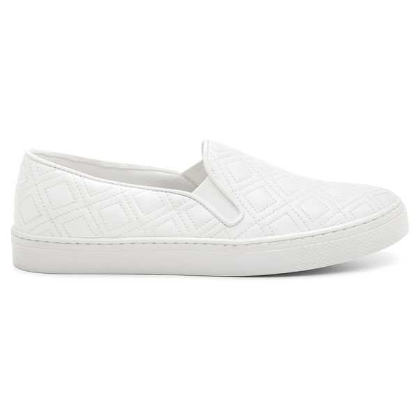 Slip On Couro Matelassê Feminino Solado Flat Casual Branco