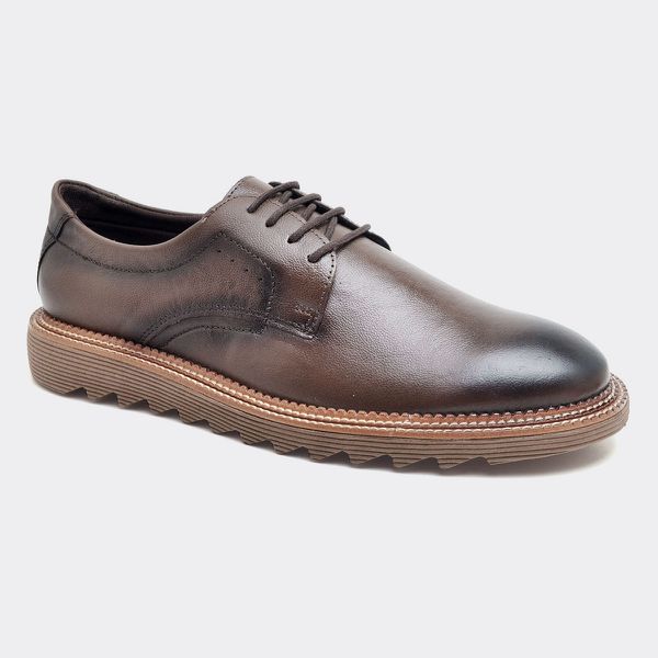 Sapato Casual Derby Couro Masculino Tratorado Ambar