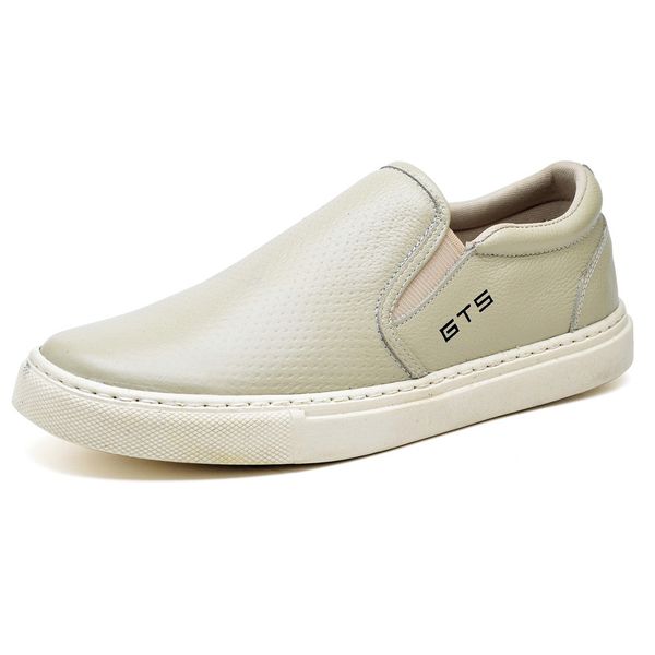 Tênis Slip On Iate Couro Masculino Casual Bege