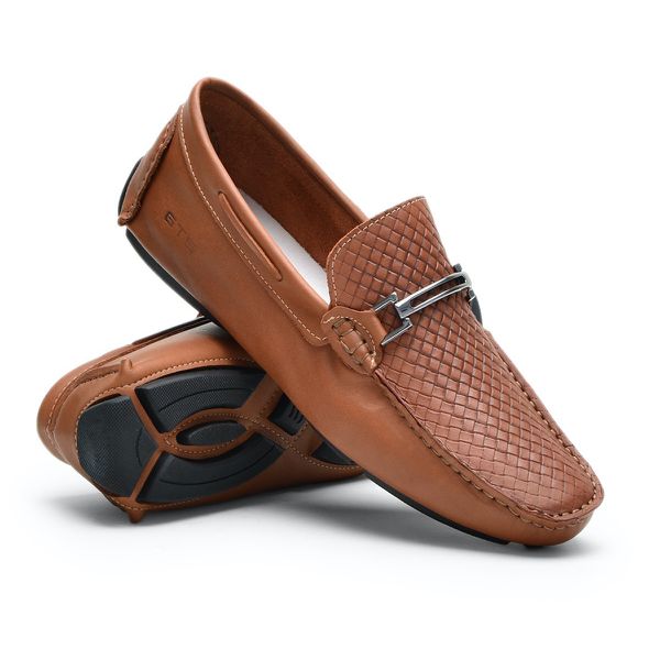 Mocassim Drive Couro Trissê Masculino Caramelo