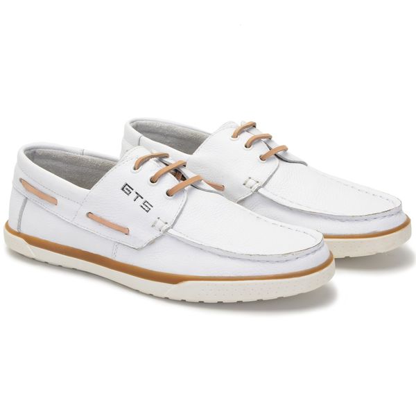 Mocassim Docksider Couro Masculino Amarração Branco+Bege