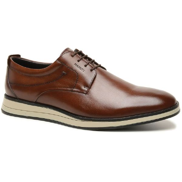 Sapato Casual Couro Masculino Solado Gel Conforto Pinhão