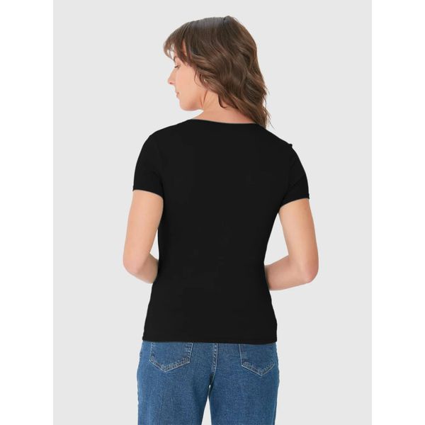 Blusa Básica Feminina Decote V Em Viscose Stretch Preto