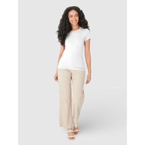 Blusa Básica Feminina Decote Redondo Em Algodão Branco