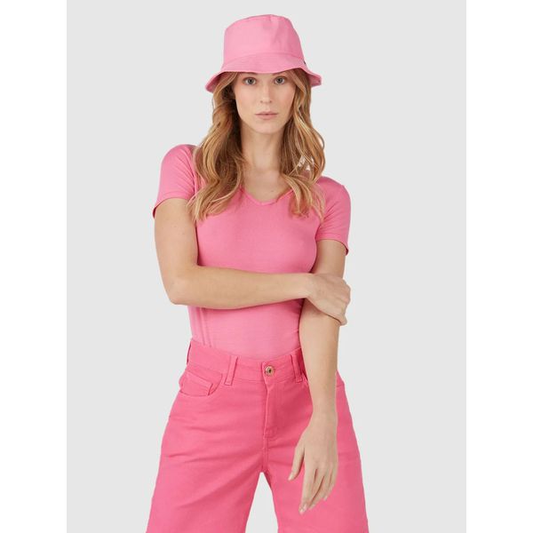 Blusa Básica Feminina Decote V Em Viscose Stretch Rosa