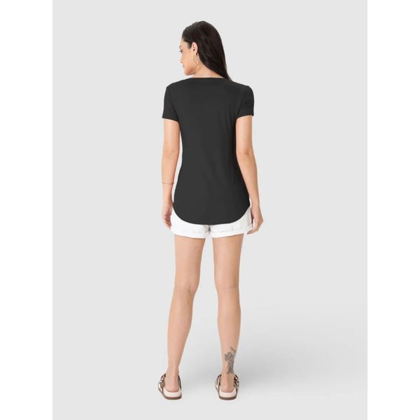 Blusa Básica Feminina Mullet Decote V Em Viscose Stretch Preto