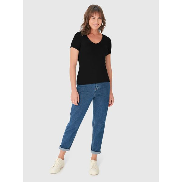 Blusa Básica Feminina Decote V Em Viscose Stretch Preto