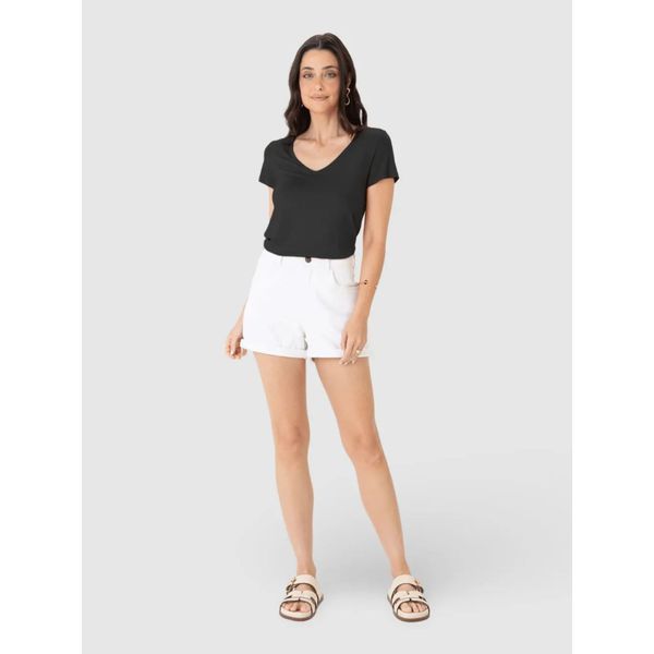 Blusa Básica Feminina Mullet Decote V Em Viscose Stretch Preto