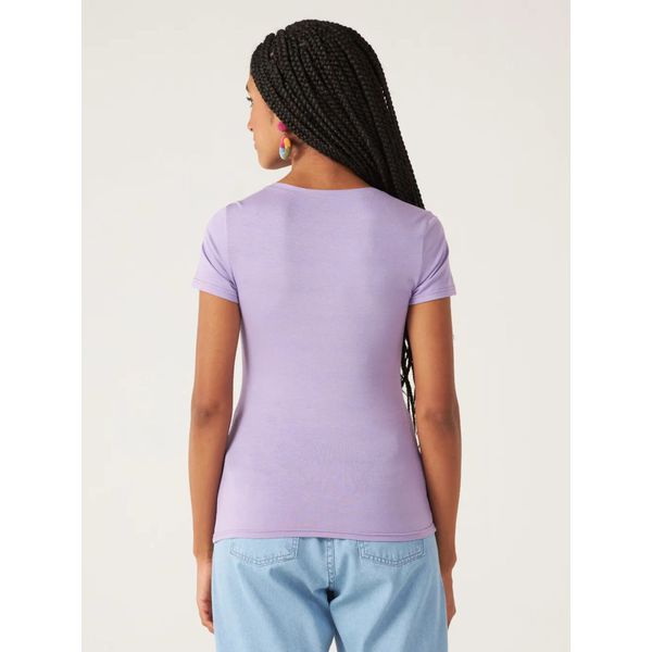Blusa Básica Feminina Decote V Em Viscose Stretch Lilás