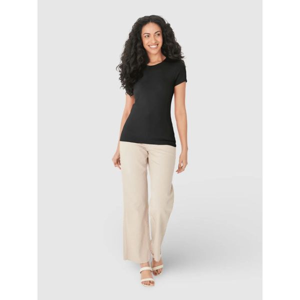 Blusa Básica Feminina Decote Redondo Em Algodão Preto