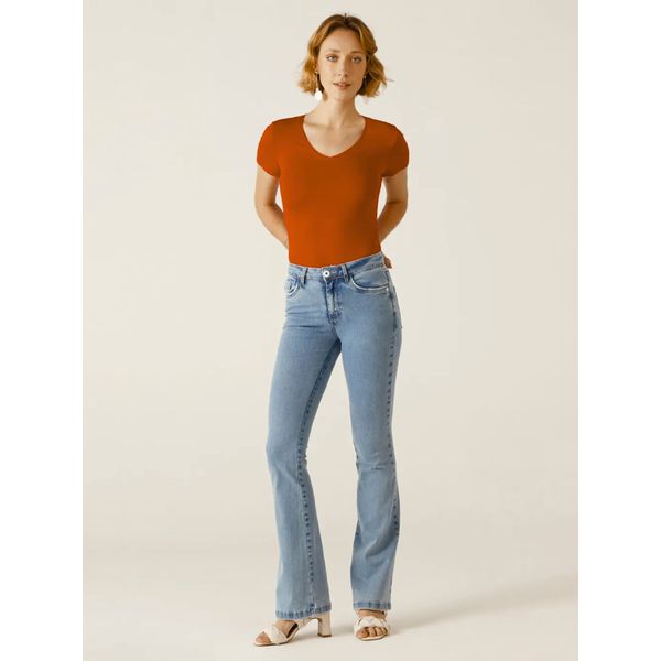 Blusa Básica Feminina Decote V Em Viscose Stretch Terracota
