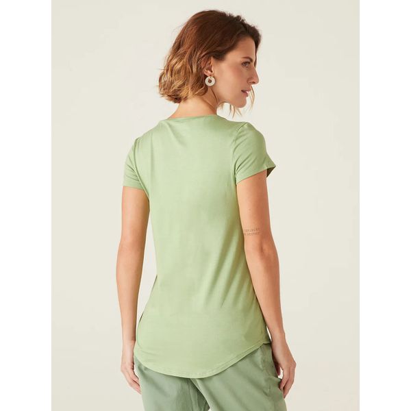 Blusa Básica Feminina Mullet Decote V Em Viscose Stretch Verde