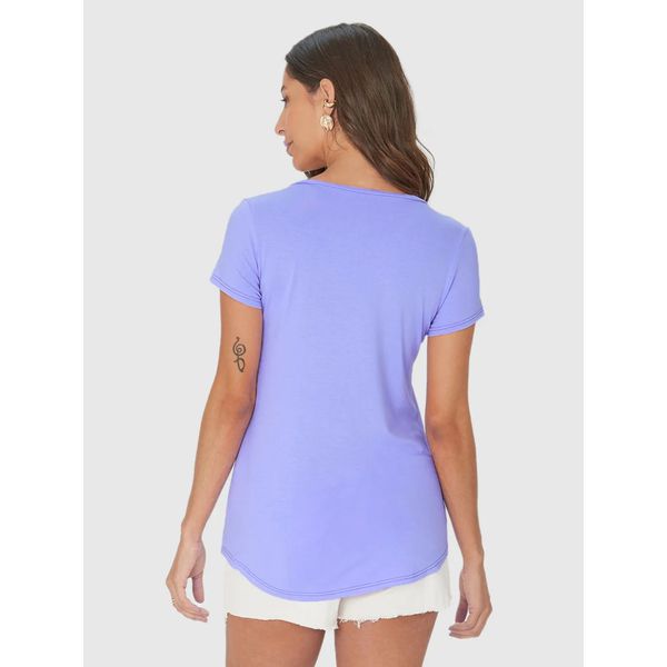 Blusa Básica Feminina Mullet Decote V Em Viscose Stretch Lilás