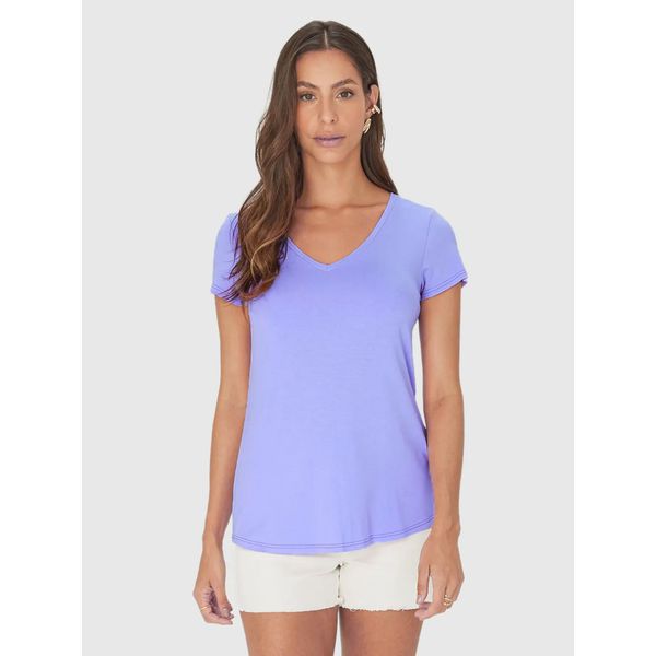 Blusa Básica Feminina Mullet Decote V Em Viscose Stretch Lilás