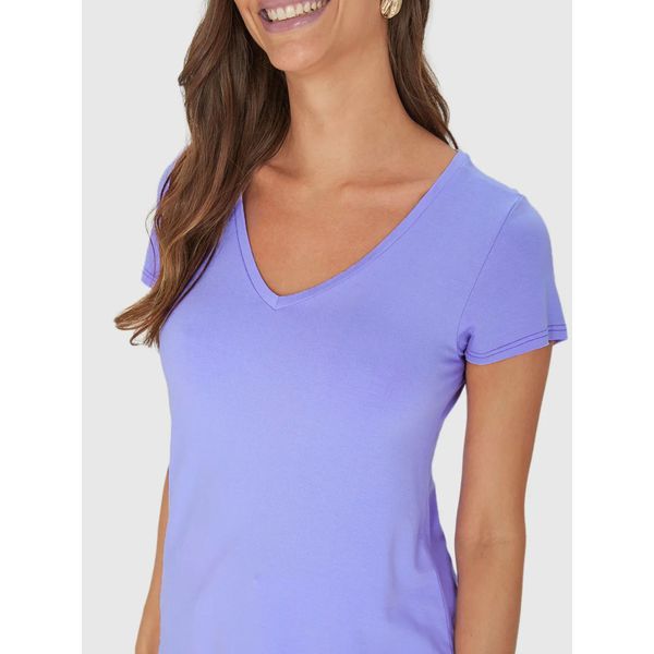 Blusa Básica Feminina Mullet Decote V Em Viscose Stretch Lilás