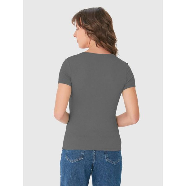 Blusa Básica Feminina Decote V Em Viscose Stretch Cinza