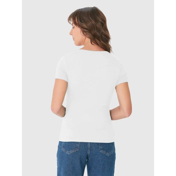 Blusa Básica Feminina Decote V Em Viscose Stretch Branco