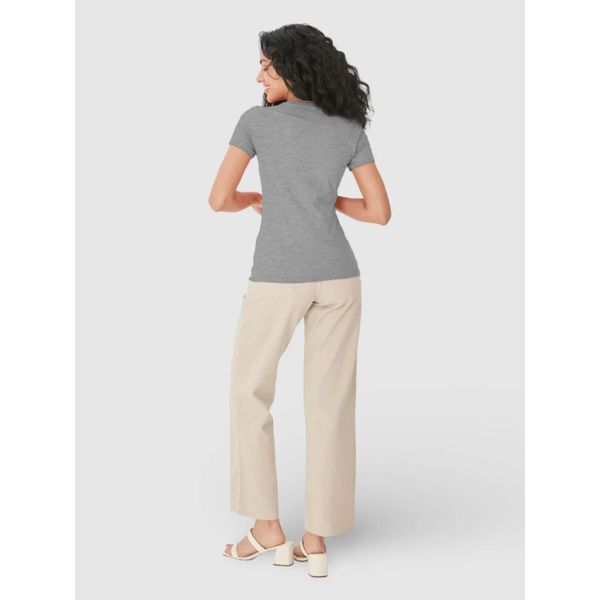 Blusa Básica Feminina Decote Redondo Em Algodão Mescla Claro
