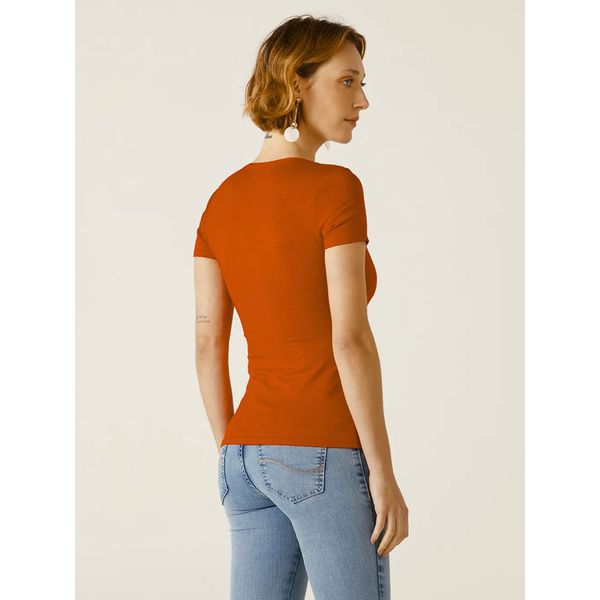 Blusa Básica Feminina Decote V Em Viscose Stretch Terracota