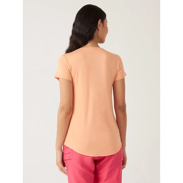 Blusa Básica Feminina Mullet Decote V Em Viscose Stretch Laranja