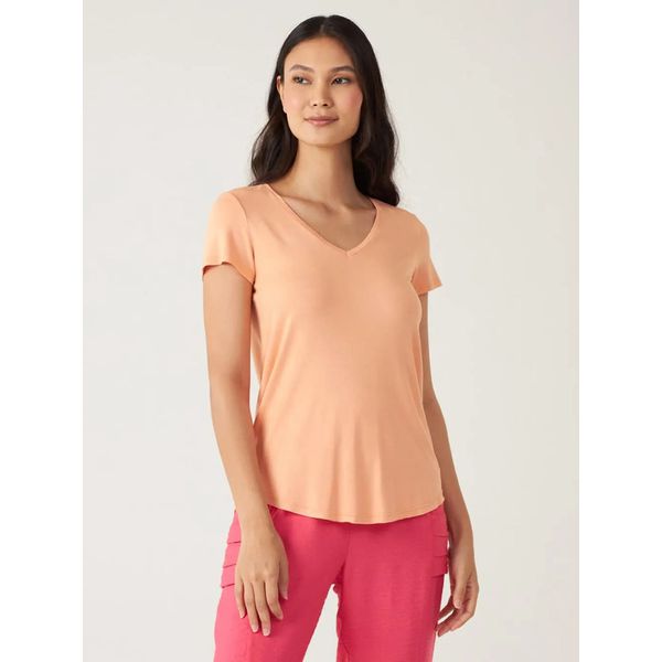 Blusa Básica Feminina Mullet Decote V Em Viscose Stretch Laranja