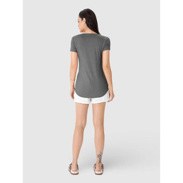 Blusa Básica Feminina Mullet Decote V Em Viscose Stretch Cinza
