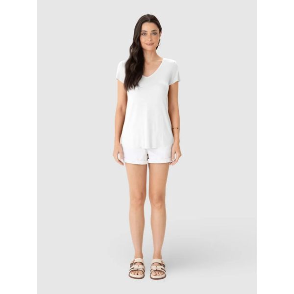 Blusa Básica Feminina Mullet Decote V Em Viscose Stretch Branco