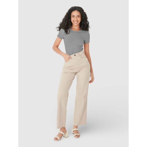 Blusa Básica Feminina Decote Redondo Em Algodão Mescla Claro