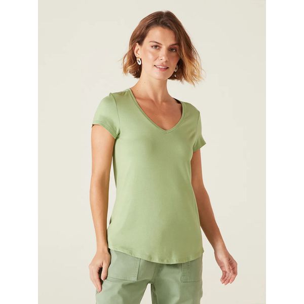 Blusa Básica Feminina Mullet Decote V Em Viscose Stretch Verde