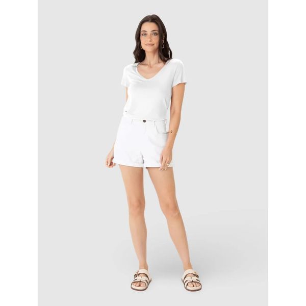 Blusa Básica Feminina Mullet Decote V Em Viscose Stretch Branco
