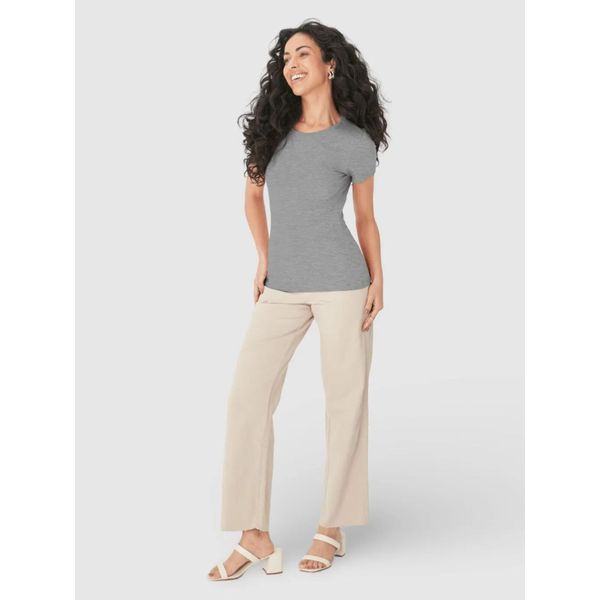 Blusa Básica Feminina Decote Redondo Em Algodão Mescla Claro