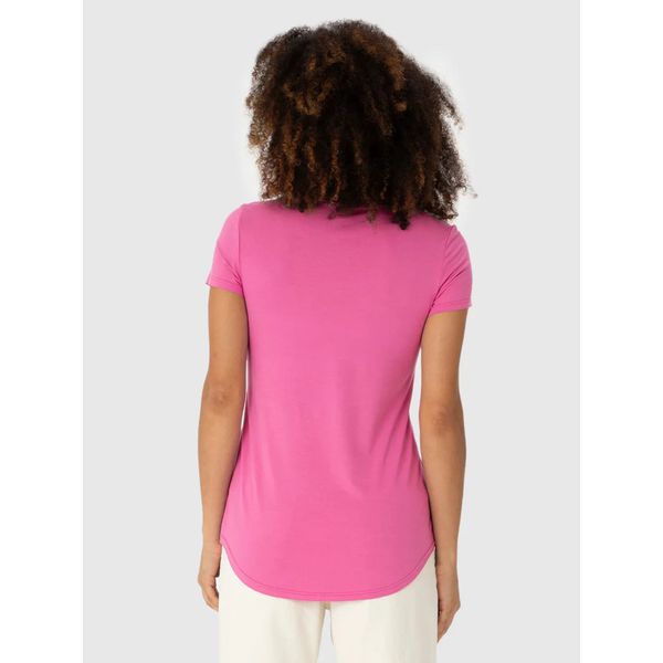 Blusa Básica Feminina Mullet Decote V Em Viscose Stretch Rosa