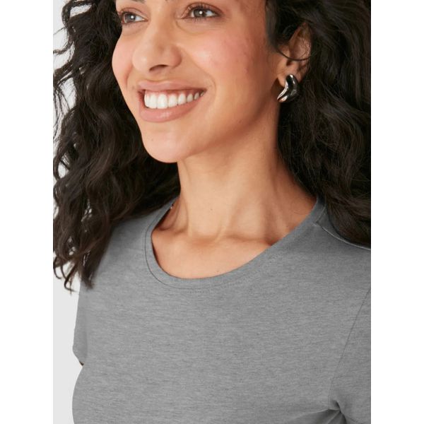 Blusa Básica Feminina Decote Redondo Em Algodão Mescla Claro