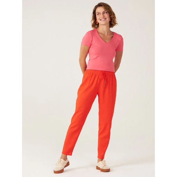 Blusa Básica Feminina Decote V Em Viscose Stretch Salmão