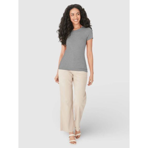 Blusa Básica Feminina Decote Redondo Em Algodão Mescla Claro