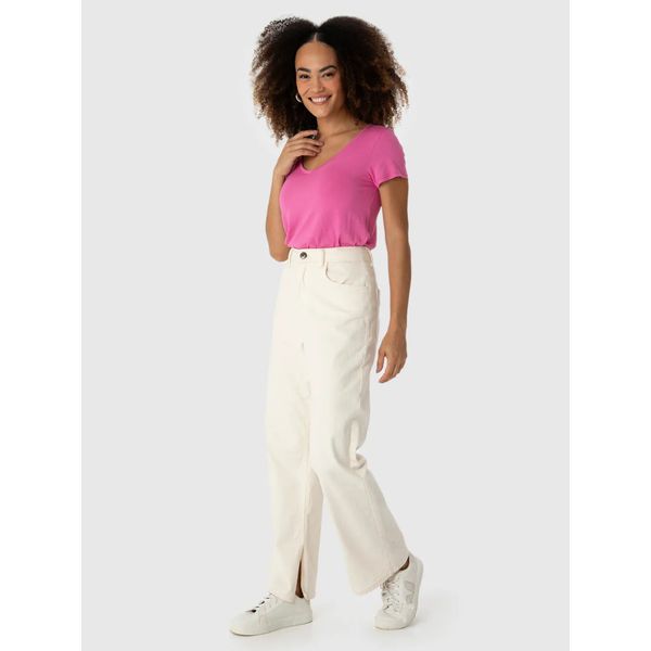 Blusa Básica Feminina Mullet Decote V Em Viscose Stretch Rosa