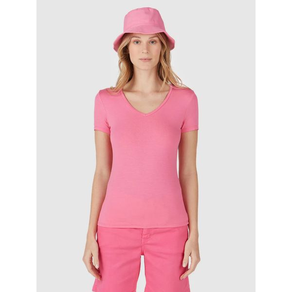 Blusa Básica Feminina Decote V Em Viscose Stretch Rosa