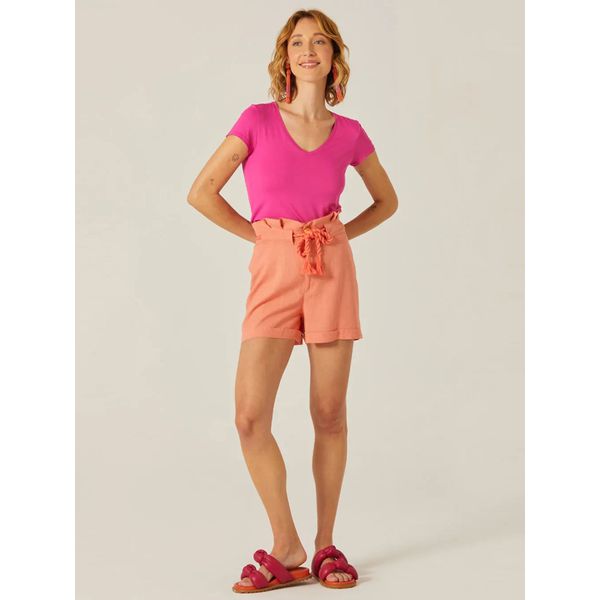 Blusa Básica Feminina Mullet Decote V Em Viscose Stretch Pink