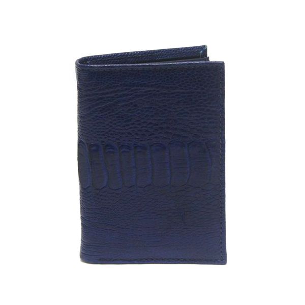 Carteira Masculina Em Couro de Canela de Avestruz (Struthio camelus) Azul Bic