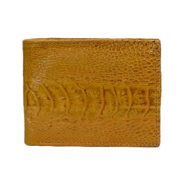 Carteira Masculina Mini em couro de canela de avestruz (Struthio camelus) Mostarda