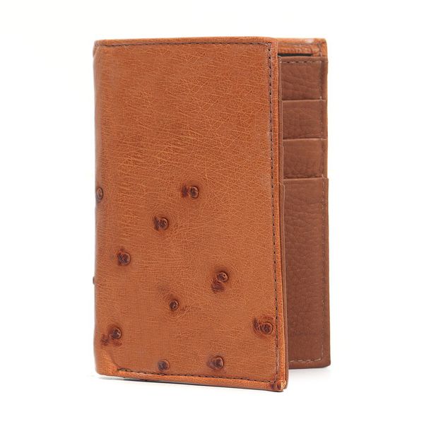 Carteira Masculina Em Couro de Avestruz (Struthio camelus) Conhaque meia