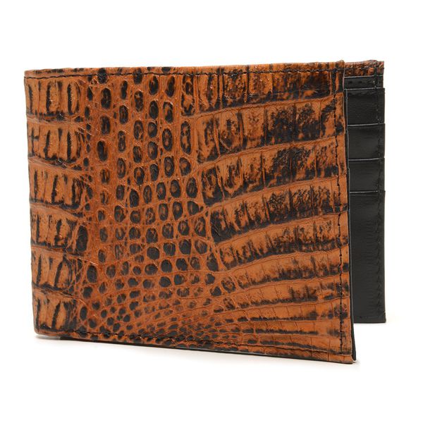 Carteira Masc. em couro de Jacaré (Caiman yacare) Laranja Rústico