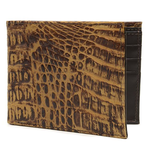 Carteira Masc. em couro de jacaré (Caiman yacare) Ocre Tamponado Chocolate
