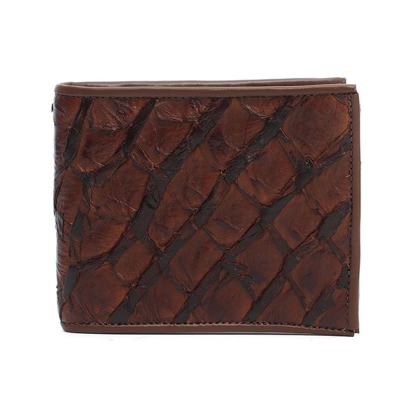 Carteira Masculina Em Couro de Pirarucu (ARAPAIMA GIGAS ) Tabaco Invertido